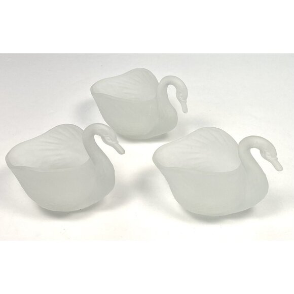 VTG Lot 3 Frosted Glass 5" SWAN DISH Figurine Trinket Candy Bowl EUC - Picture 1 of 5
